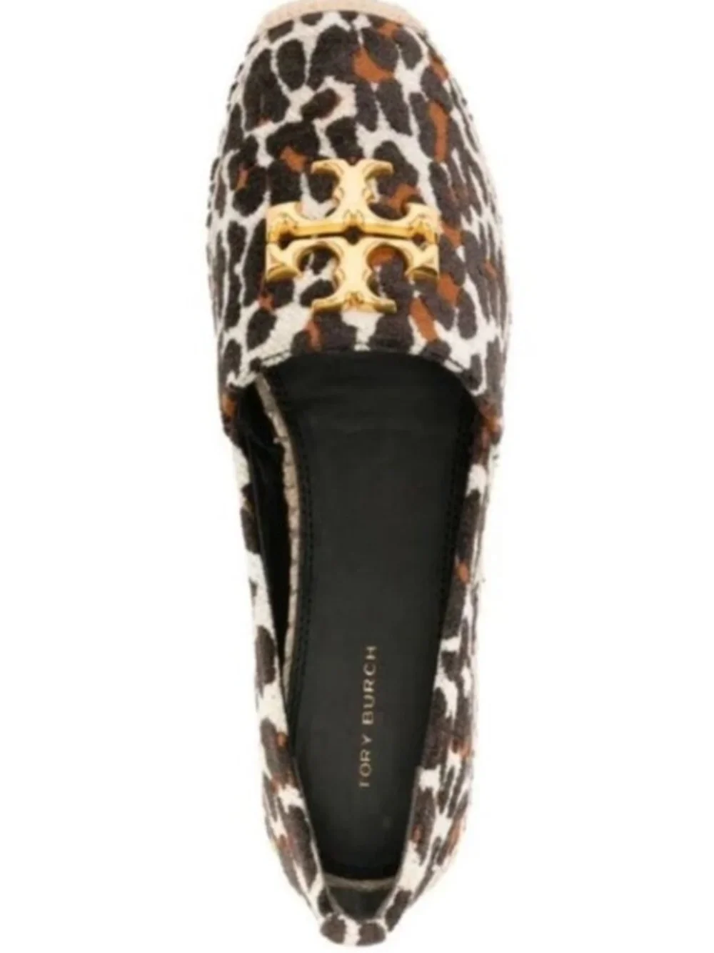 Tory Burch Eleanor Medallion Leopard Print Espadrilles Gold Logo -8 - Like New